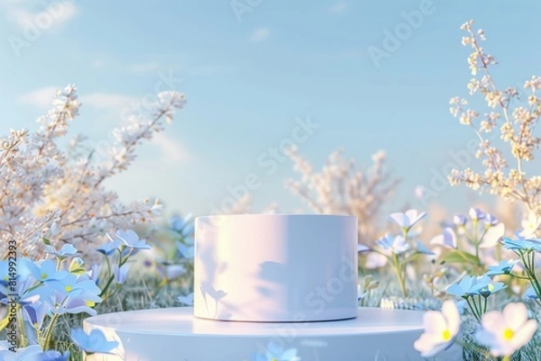 Fototapeta Water drops on a pastel-colored background decorate the natural beauty podium backdrop for a product presentation.. Beautiful simple AI generated image in 4K, unique.