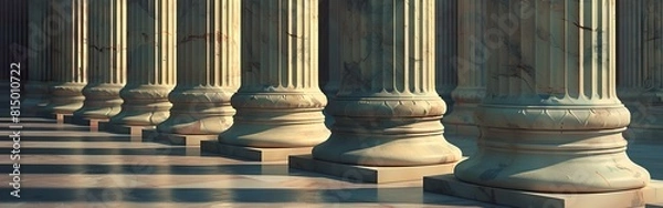 Obraz Classical architecture with strong columns in soft light. Symmetry and strength in design displayed. Perfect for legal and historical concepts. AI