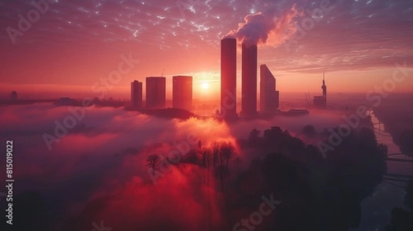 Obraz A geothermal power plant harnesses the Earth&#039;s heat to produce electricity. The concept of utilizing geothermal energy.