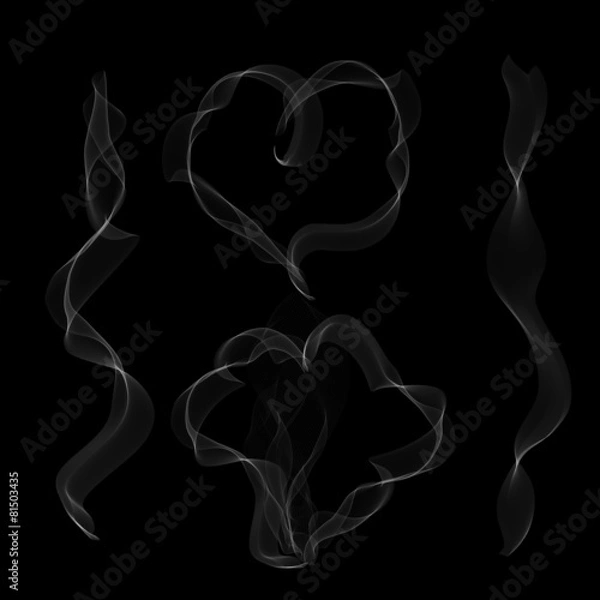 Fototapeta Vector white smoke in heart pattern on black background