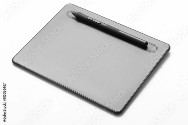 Fototapeta Top view of graphic tablet and pen for illustrators, designers and photographers on light background. 3d rendering
