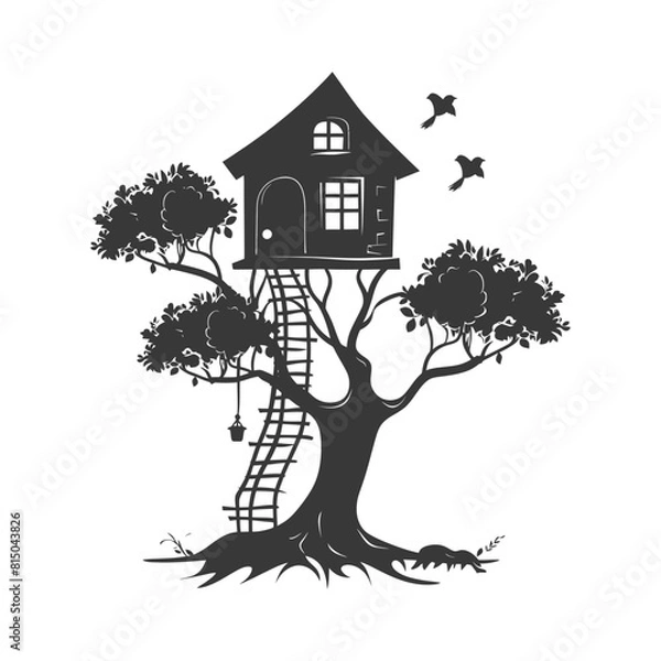 Fototapeta Silhouette Tree house black color only
