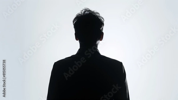 Obraz Silhouette of hidden male middle - aged person over white , back lit light , studio shot isolated on white background
