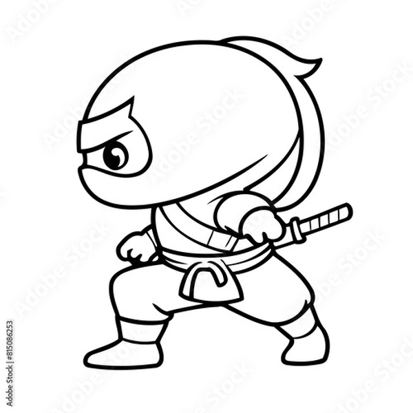 Fototapeta Simple vector illustration of Ninja drawing colouring activity