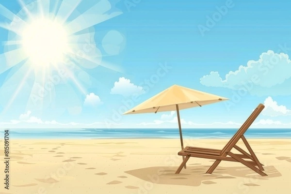 Obraz A serene beach scene with a lone chair on the sand, inviting you to escape to a summer paradise.