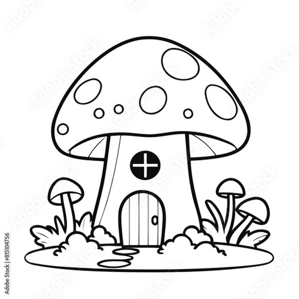 Fototapeta Simple vector illustration of mushroom hand drawn for toddlers