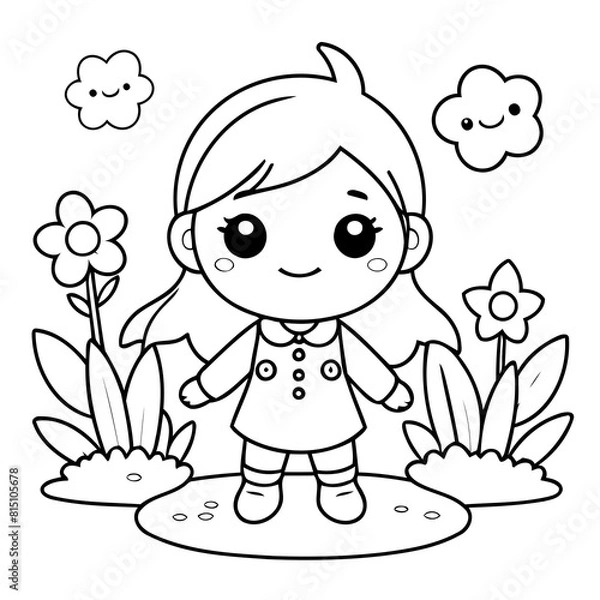 Fototapeta Simple vector illustration of Garden doodle for toddlers worksheet