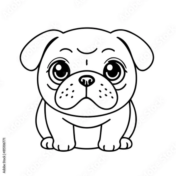 Fototapeta Simple vector illustration of Pug doodle for toddlers worksheet