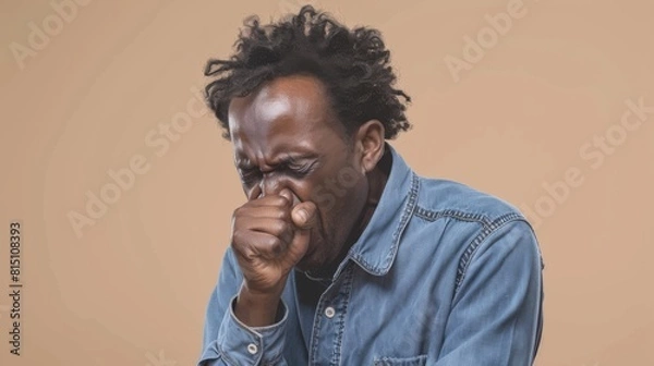 Fototapeta Man Coughing Into His Hand