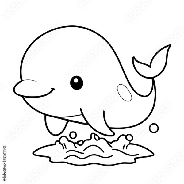 Fototapeta Simple vector illustration of Whale drawing for kids colouring activity