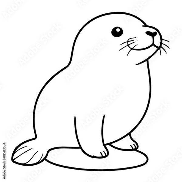 Fototapeta Simple vector illustration of Seal for kids coloring page