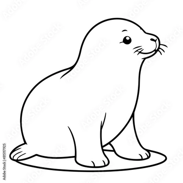 Fototapeta Simple vector illustration of Seal hand drawn for kids page