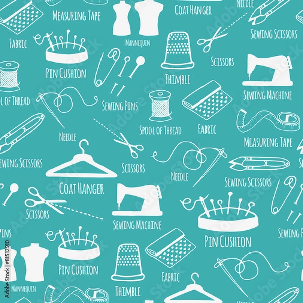 Obraz Seamless pattern with sewing and tailoring stuff. Vector