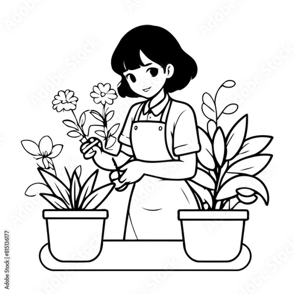 Fototapeta Simple vector illustration of Florist colouring page for kids
