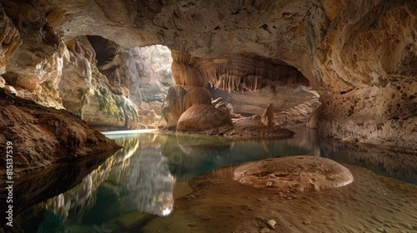 Fototapeta  The sound of an underground river echoing against cave walls, a hidden force of nature.
