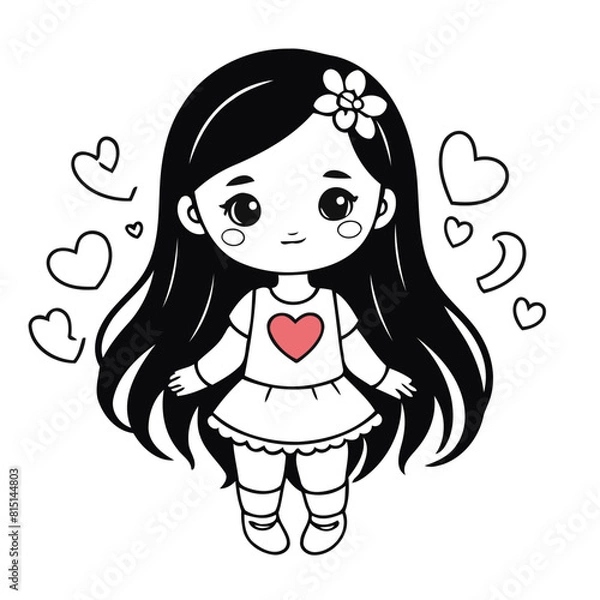 Fototapeta Vector illustration of a cute Girl doodle for toddlers colouring page