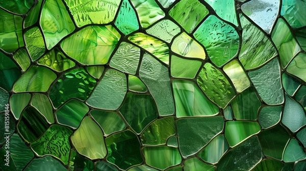 Obraz Stained glass surfaces in cool green hues as a mosaic