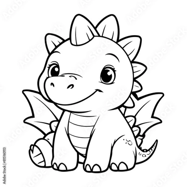 Fototapeta Simple vector illustration of Stegosaurus drawing for toddlers coloring activity