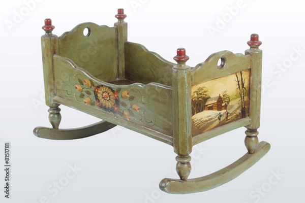 Fototapeta Malowana drewniana kołyska z kapturem