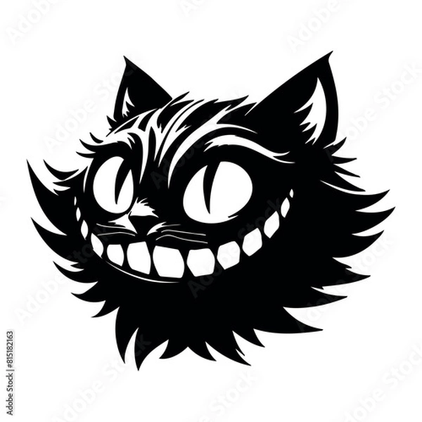 Fototapeta A smile with a grin, the head of a cat. Black silhouette on a transparent background, vector drawing.