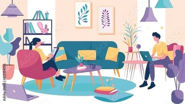 Fototapeta A couple is working from home