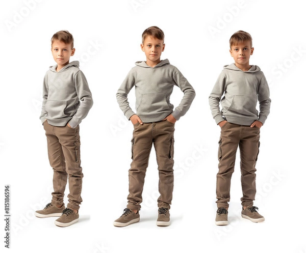 Obraz Set of young boy with natural facial beauty, aged 10, three side views, cut out