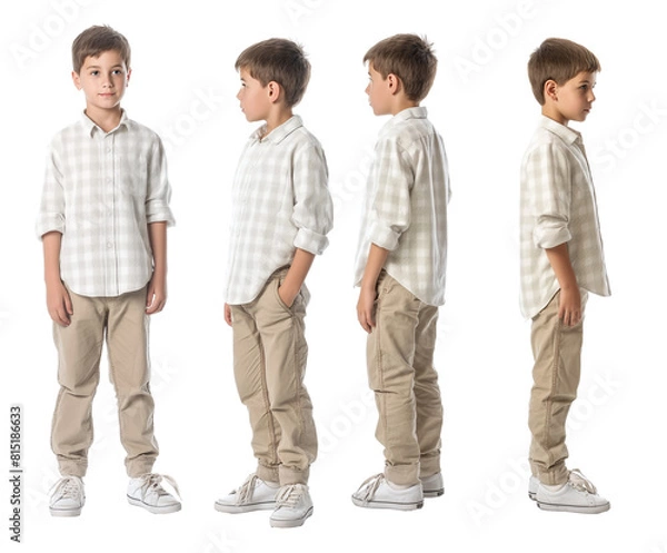 Obraz Set of young boy with natural facial beauty, aged 10, three side views, cut out