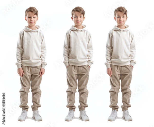 Obraz Set of young boy with natural facial beauty, aged 10, three side views, cut out