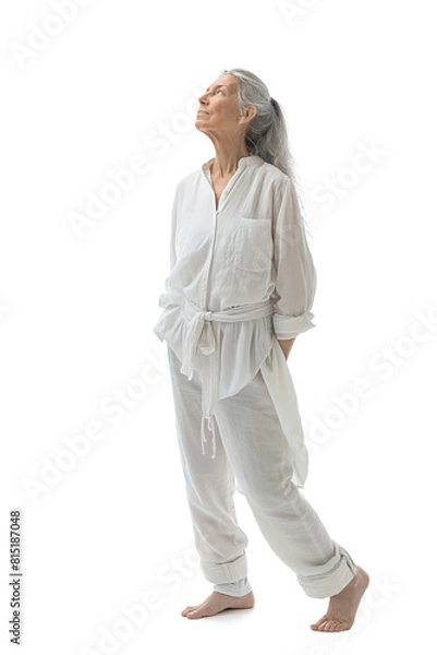 Obraz Old Woman with natural face beauty, 60 years old, three side view on transparent background, cut out