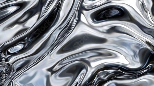 Fototapeta Abstract chrome Y2K fluid background. Grey liquid titanium surface metal futuristic texture.Mental health chromemorphism  modern aesthetic. Trendy  Brutalism