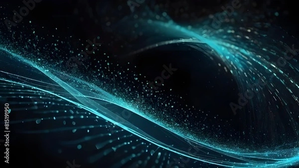Fototapeta Background Design for Abstract Waving Particle Technology. Abstract wave with moving dots and particles, perfect for business cards, banners, flyers, magazines, and other high-tech and big data backgr
