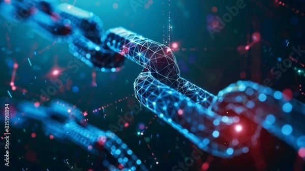 Obraz Digital blockchain network visualization on blue background