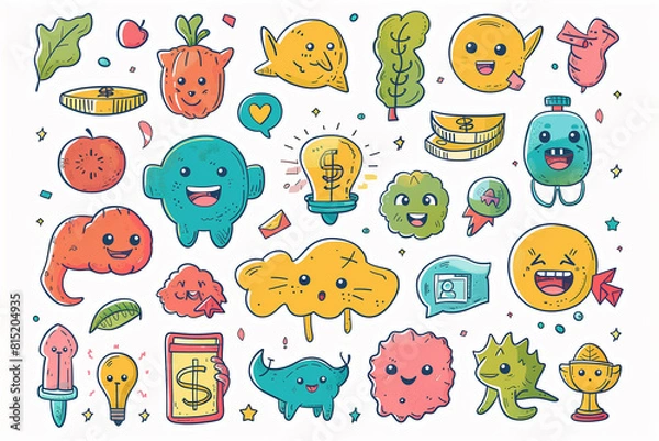 Fototapeta Doodle Characters and Objects Collection