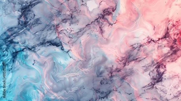 Fototapeta Vibrant abstract marble texture with swirling patterns in pastel pink, blue, and gray tones, evoking a sense of fluidity and movement.