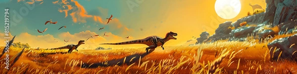 Fototapeta Velociraptors hunting prey