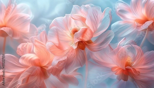 Fototapeta Abstract swirls of pastel hues, resembling blurred flowers in a spring breeze, gentle focus, closeup