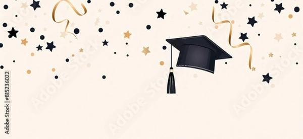 Fototapeta festive graduation theme with stars and mortarboard in elegant design
