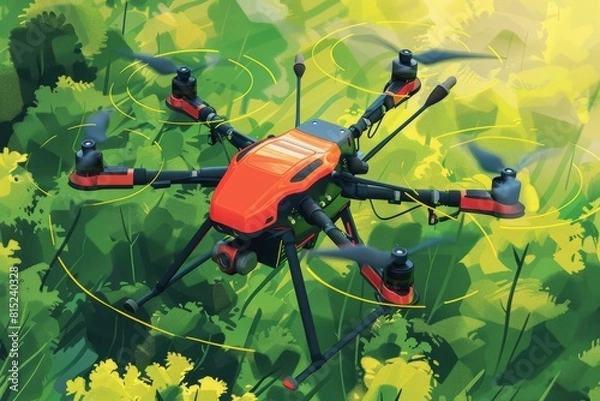 Fototapeta Arid agricultural operations utilize drones for aerial precision and digital technologies to enhance farming practices