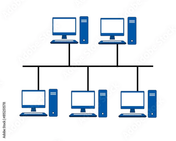 Fototapeta Bus topology network vector illustration, in computer network technology concept, network topology type, with a transparent background