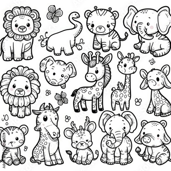 Obraz Children's Creativity: Coloring Activity with Zoo Animals Theme