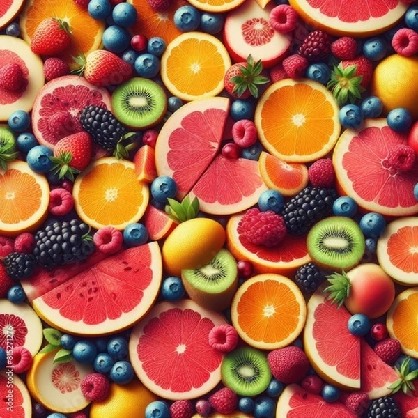 Fototapeta Snapshot of Fresh Fruit Slices: Nature's Colorful Aromas