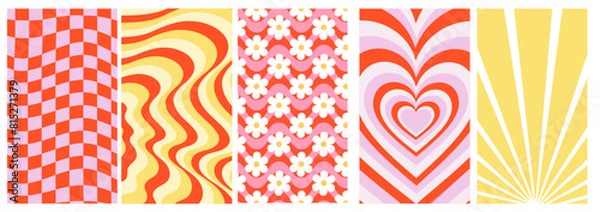 Obraz retro patterns red pink yellow vertical phone wallpapers 