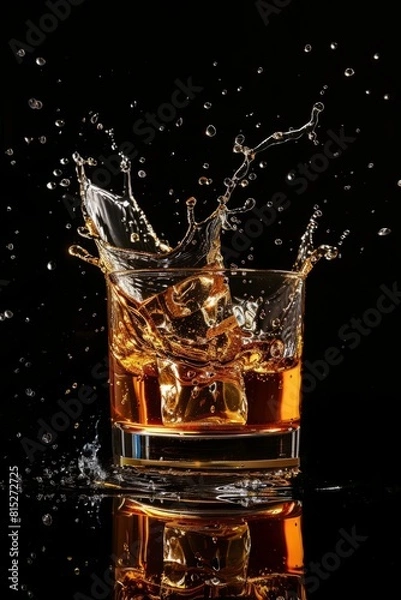 Fototapeta shot of whiskey with splash on black background