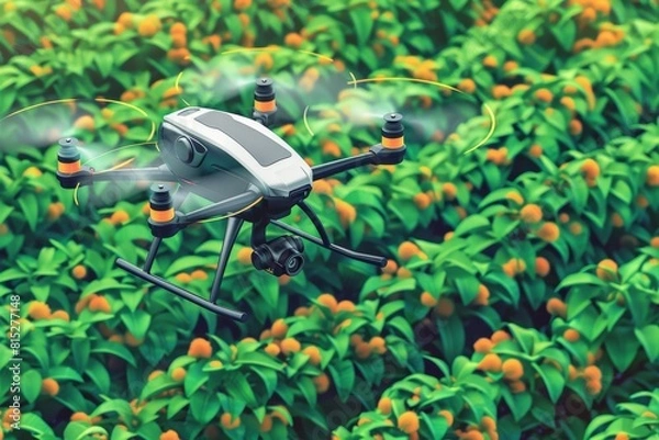 Fototapeta Monitoring agriculture 40 explores innovative watering and insecticide strategies, leveraging agricultural drone technology for sustainable farm harvesting practices