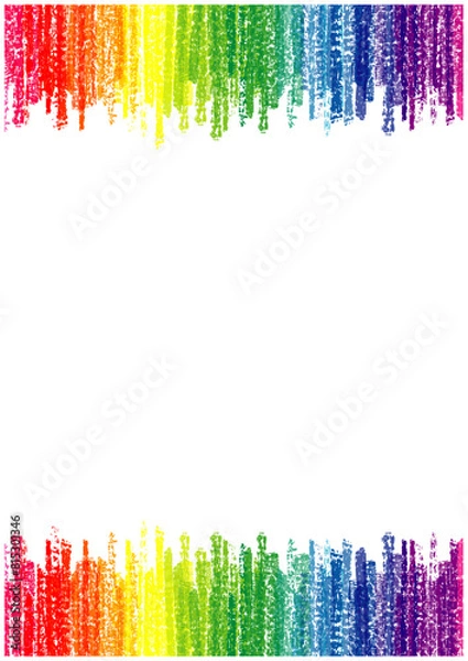 Fototapeta クレヨン・クレパスで描いた虹色カラフルフレーム背景
