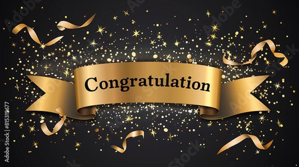 Fototapeta Congratulations banner with gold glitter. Vector illustration. Elements are layered separately in vector file