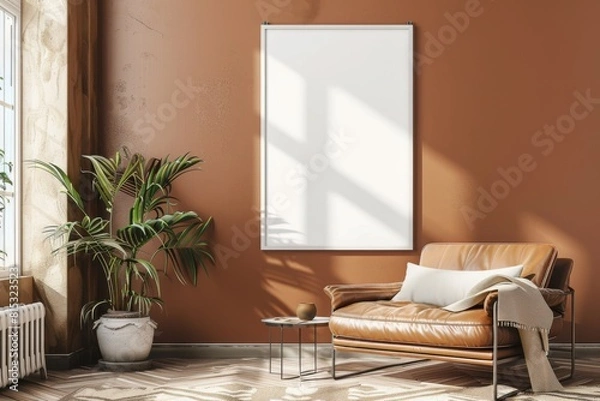 Fototapeta Poster Mockup in Brown Scandinavian Interior created with Generative AI
