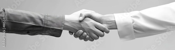 Fototapeta Shaking hands in a school setting flat design front view educational partnership theme 3D render black and white
