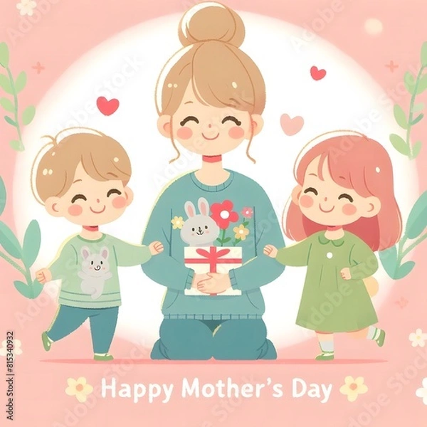 Fototapeta AI Generate of Happy Mother's Day Vector, Mother and Children, Mother and Daughter, Mother and Son.