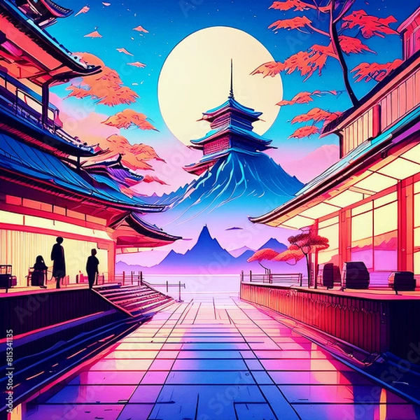 Fototapeta 일본 사이버 펑크 배경